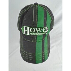 HOWE Racing Enterprises Green Gray Stripe Strapback Hat Embroidered Logo Cap